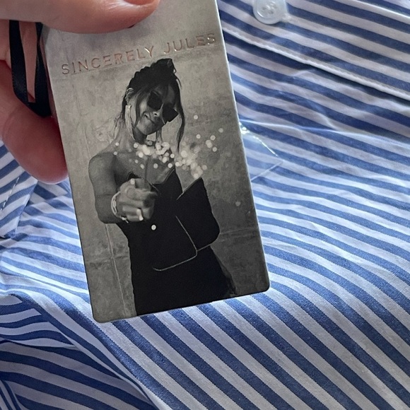 Sincerely Jules nwt blue white stripe cotton button up - Picture 5 of 7